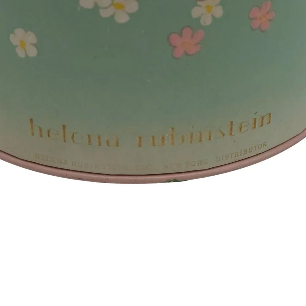 Vintage Helena Rubinstein Apple Blossom Body Powder Tin Ribbon Bow 1950s Pink